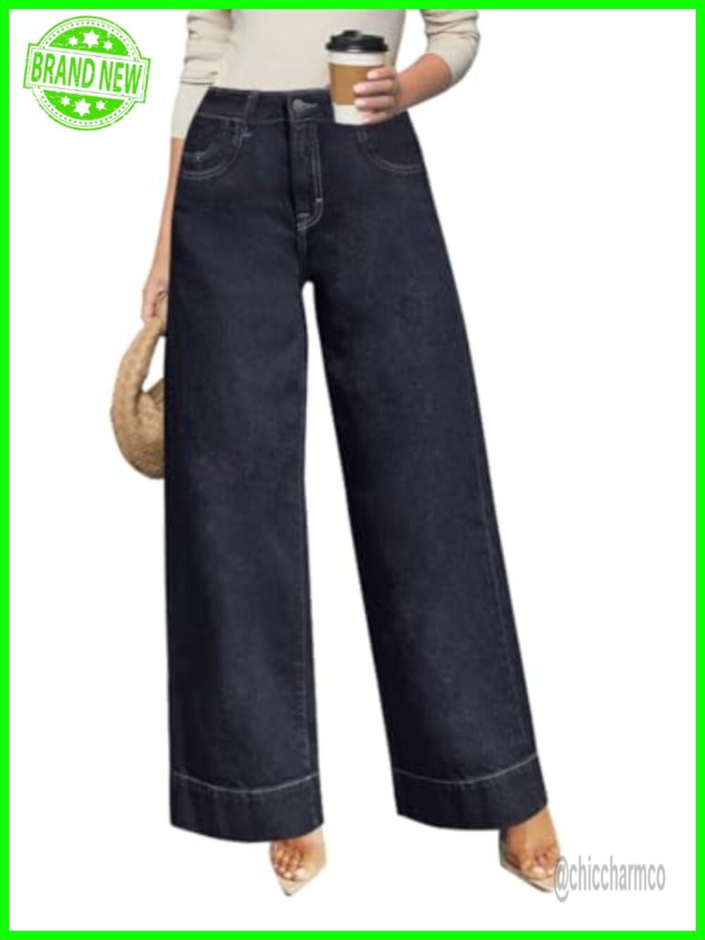 Wide Leg High Waisted Straight Jeans Stretchy Denim Tummy Control Hip Lift